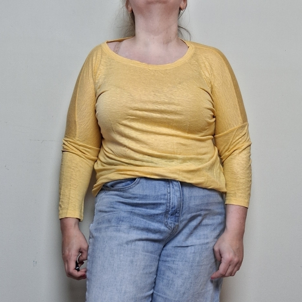 Lou & Grey Yellow Linen 3/4 Sleeve Shirt XS